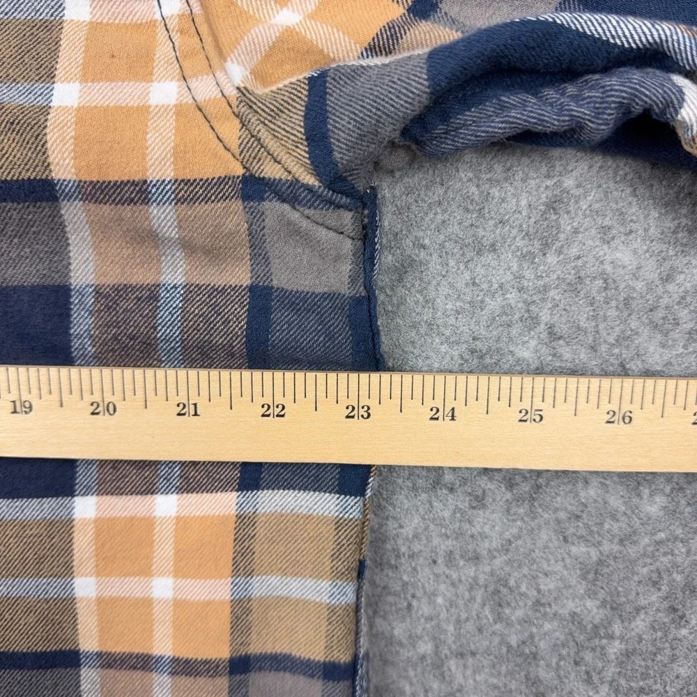True Religion Shirt Mens Large Blue Tan Plaid Flannel Shacket Logo‎ Flap Pockets